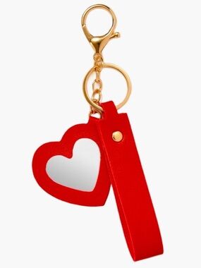 JustFab Red Mirror Heart Keychain or Bag Charm w Matching Strap & Gold Hardware